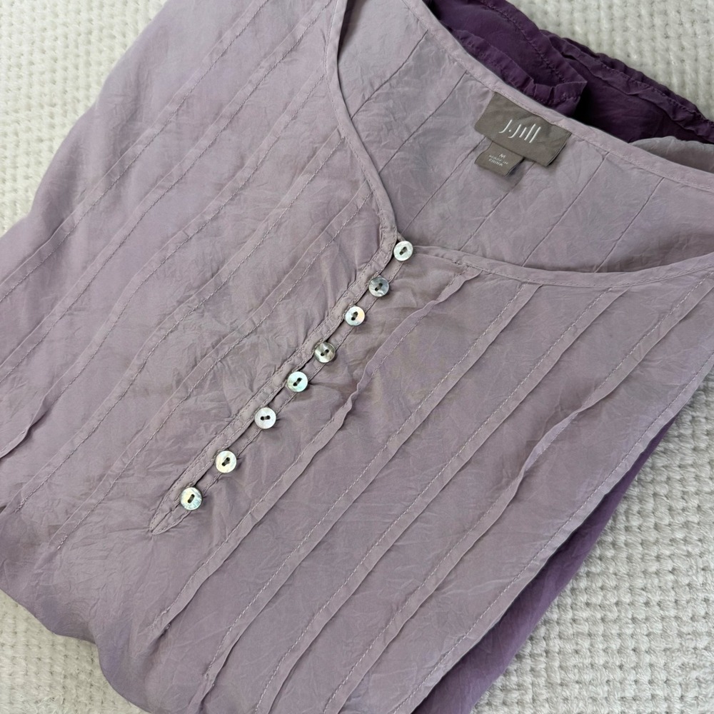 J. Jill Purple Ombre 100% Silk Pintuck Pleated Tunic Blouse Top Womens Medium